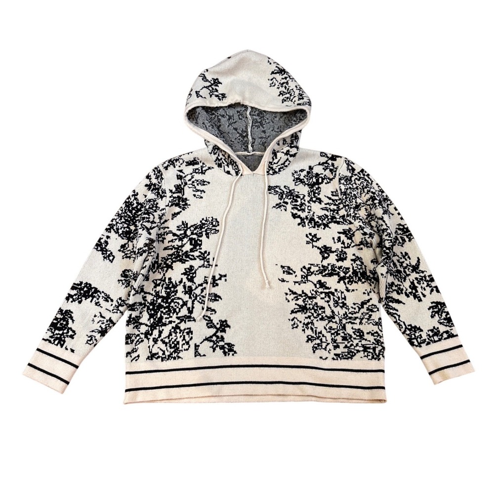 SHEIN CURVE Hoodie Women Cream Black Floral Toile Knit Pullover SIZE L‎
